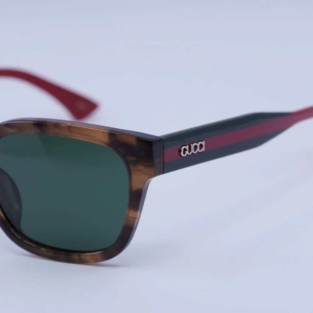 Gucci GG1872SK 003 Sunglasses Brown Havana/Green/Red Square Frames, Green Lenses